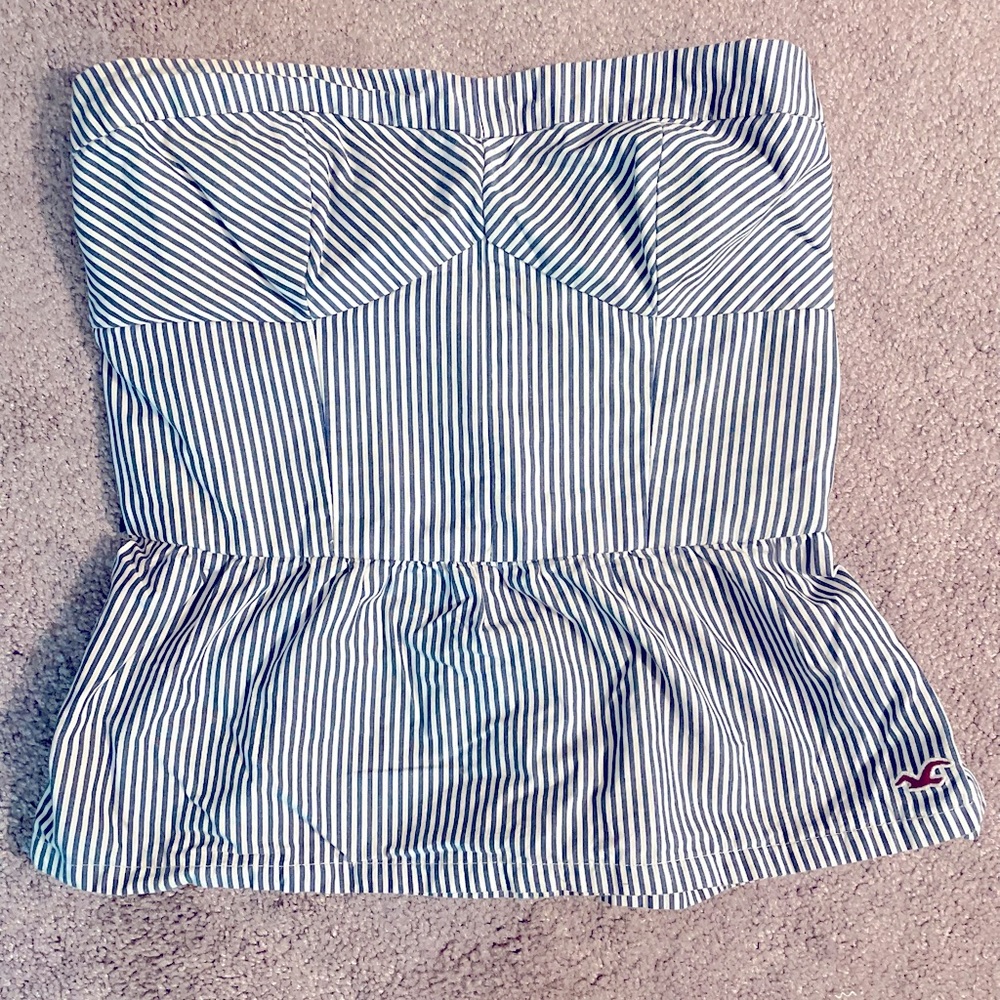 Hollister- Strapless Peplum Striped Top- Large